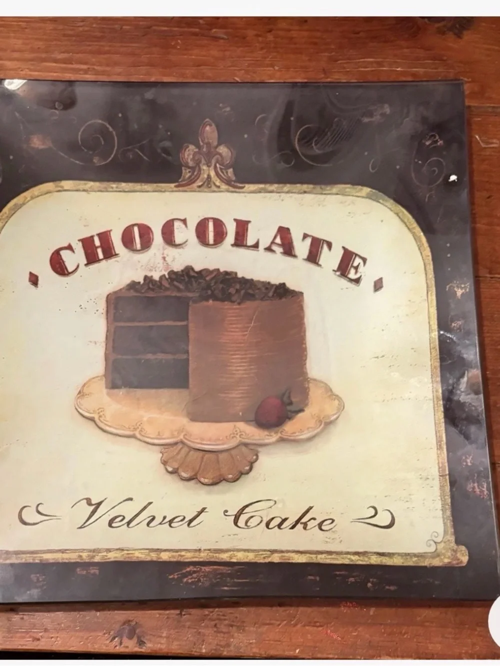 Vintage Chocolate Velvet Cake Glass Square Serving Plate Kitchen Decor